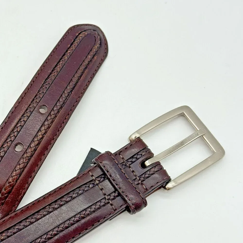 Brighton Smooth & Braided Brown Leather Belt Men's 42 Casual 1.25